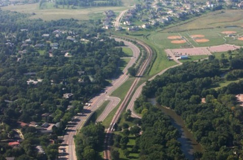 Aerial photograph of major roadway in Sioux Falls